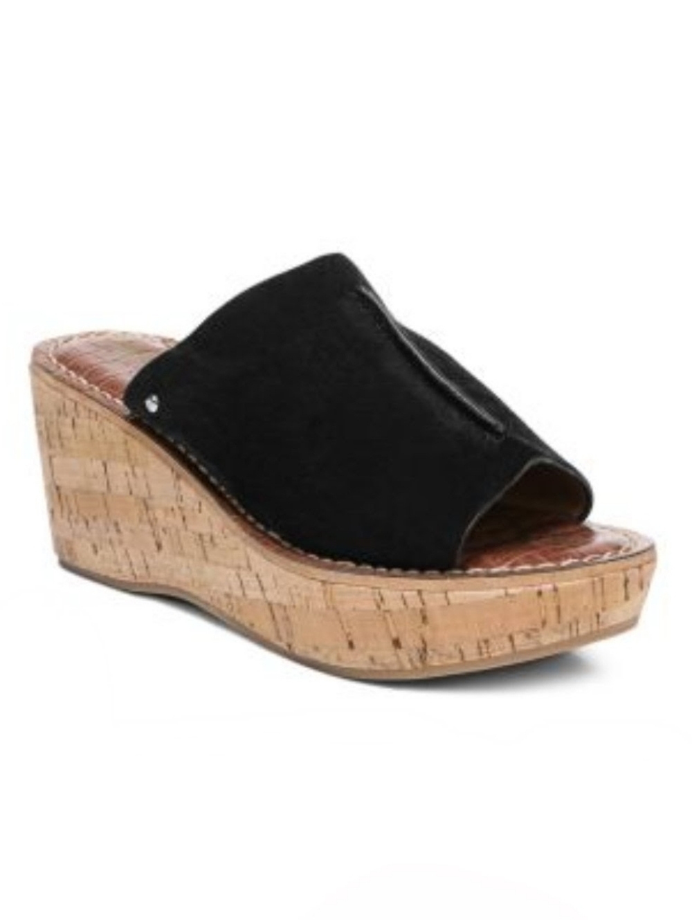 Sam Edelman Ranger Black Suede Cork Platform Wedge Slide Sandals W 7.5